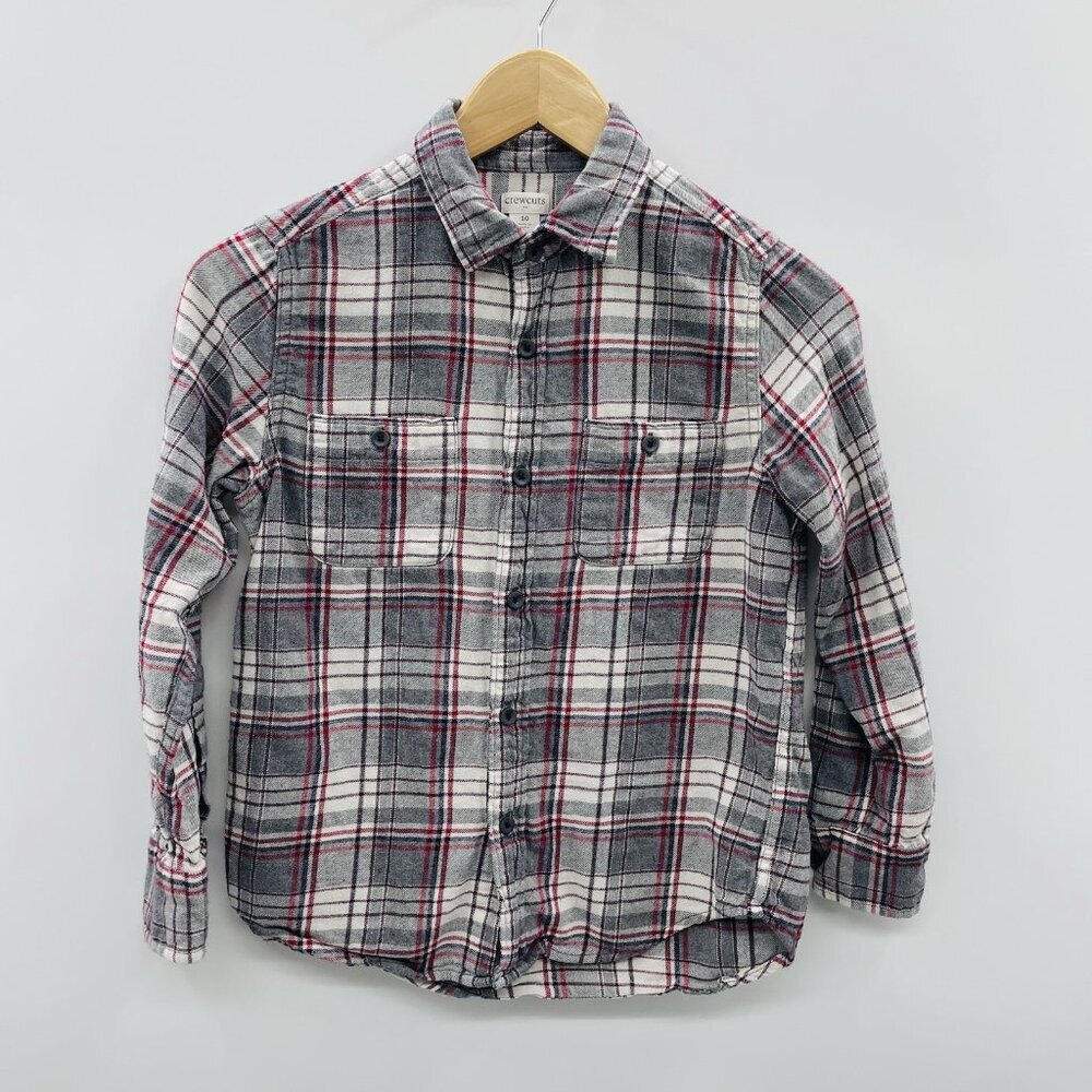 J Crew Crewcuts Youth Boys Size 10 Long Sleeve Plaid Button Down‎ Shirt Gray 542
